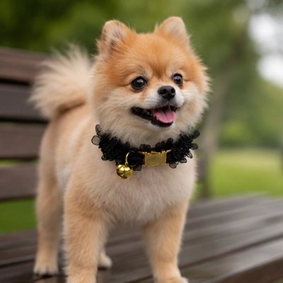 Collier Chien poméraniem portant fierement son collier noir