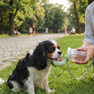 Gourde pour Chien cocker buvant de l'eau avec sa gourde