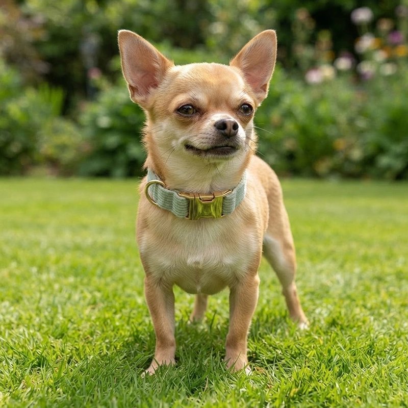 Collier Chien chiwawa blond avec son collier vert