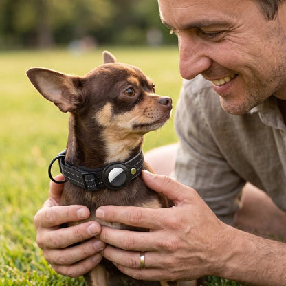 Collier Chien chiwawa brun chocolat avec son collier tracker