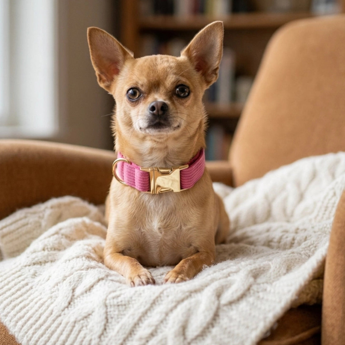 Collier Chien chiwawa sur sa doudou avec son collier rose