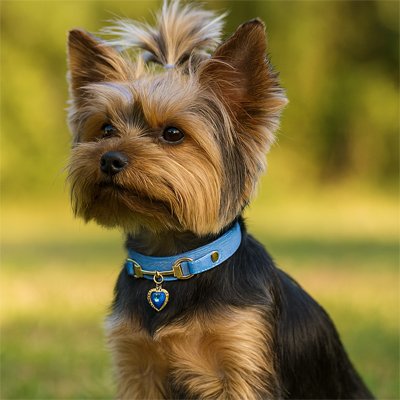 Collier pour Chien yorkshire montrant son beau collier bleu