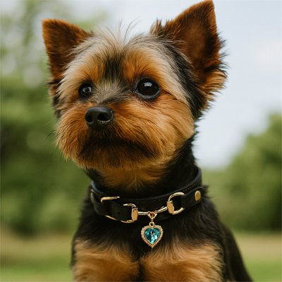 Collier pour Chien yorkshire portant fierement son collier noir