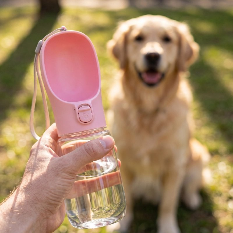 Gourde pour Chien labrador avec sa goude rose