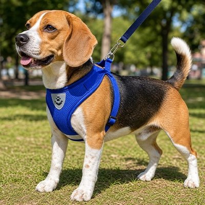 Harnais chien beagle avec un beau harnais ble royale