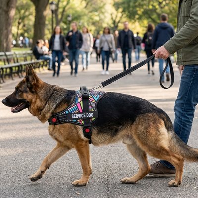 Harnais chien berger allemand en promenade 