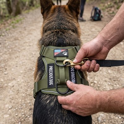 Harnais chien démonstration de la poignée et de l'attache harnais militaire