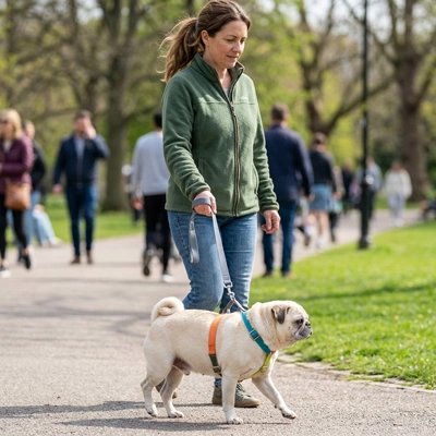 Harnais chien pog en promenade avec sont harnais