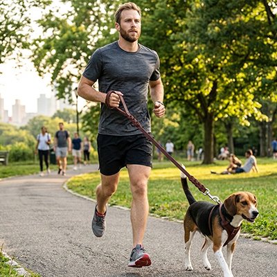 Laisse chien homme au jogging avec son beagle et la laisse 1.6 m