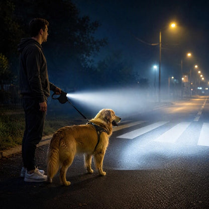 Laisse Chien homme qu eclair la route avec la laisse pour la promenade avec son golden retriver