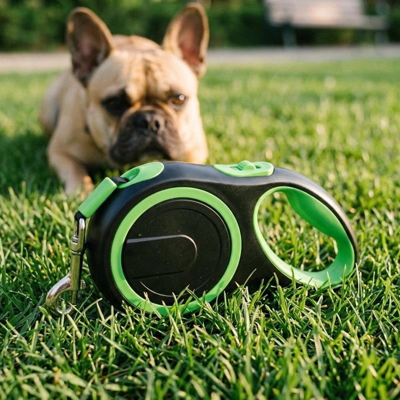 Laisse pour Chien démontration de la laisse enroulable noir et vert