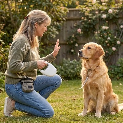 Laisse pour Chien golden retriver en apprentissant de commandement avec sa maitresse