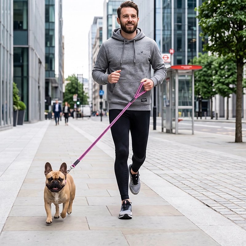 Laisse pour Chien homme fesant son jogging avec son pog en laisse 