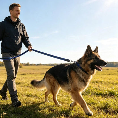 Longe pour Chien homme au soleil couchant se promenant avec son berger allemand et la longe