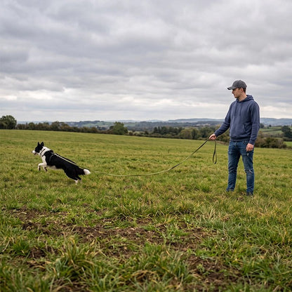 Longe pour Chien homme dans un champ avec son berger australien 