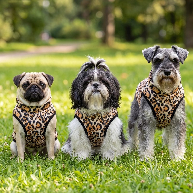 Manteau pour Chien démonstration des grandeur de manteau sur un pog ,un shih tzu et schnauzer