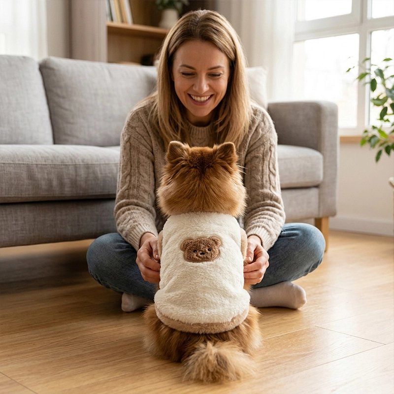 Pull pour Chien démonstration du pull de dos avec sa maitresse 