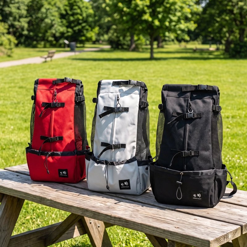 Sac a dos chien démonstration des couleurs des troisd sac a dos rouge,noir et gris
