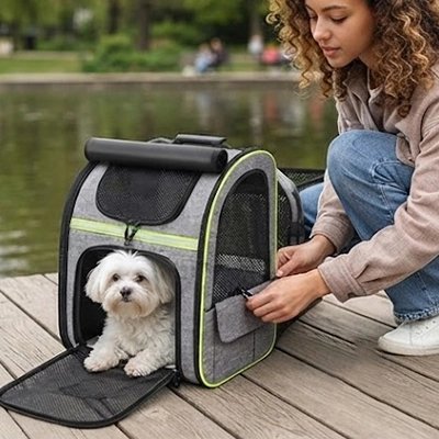 Sac de transport pour Chien bocgon etendue dans le sac de transport