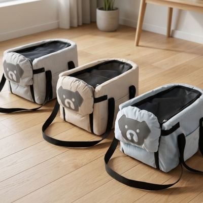Sac de transport pour Chien demonstration des couleurs bleu ,beige et gris