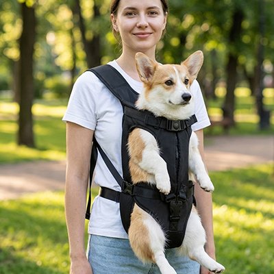 Sac de transport pour Chien femme en balade avec son gorky dans un parc