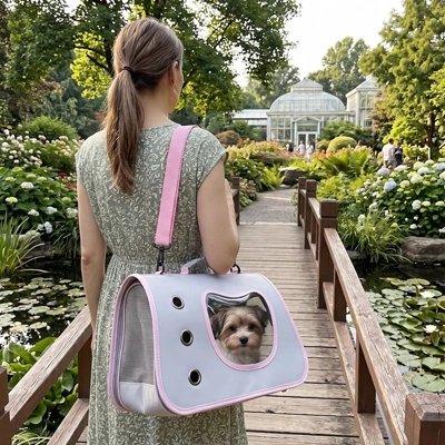 Sac de transport pour Chien femme transportant son yorkshire dans le sac de transport 